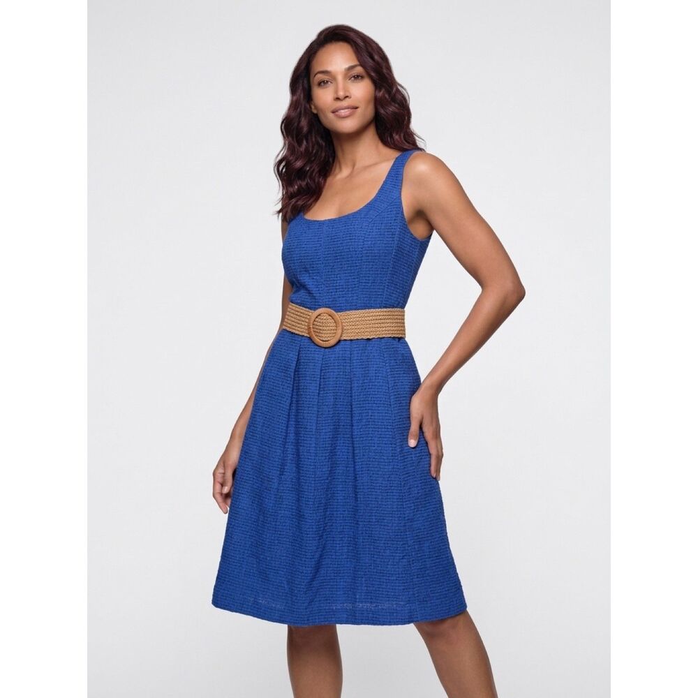 Nine West - Royal Blue Linear Burnout Fit & Flare Dress